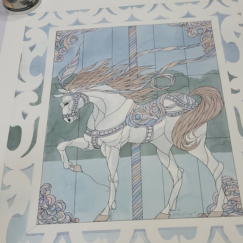 Vintage Peter Wong Carousel Horse Art Print